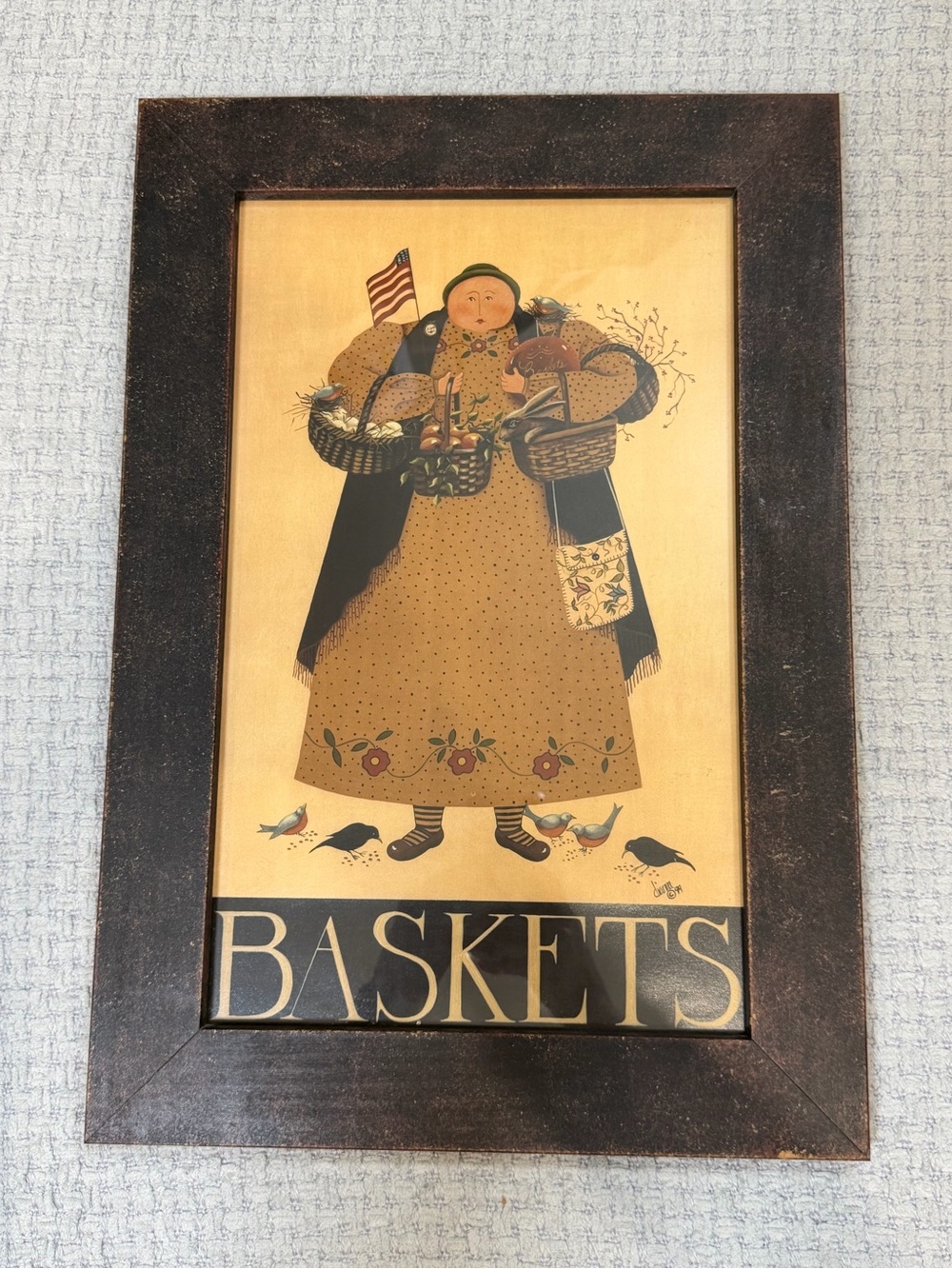 Vintage ‘99 Framed Folk Art Print Titled "Baskets" by Dianna Swartz Americana